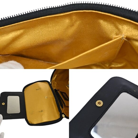 GIANNI VERSACE Logo Sun Vanity Hand Bag PVC Leather Black Gold - Picture 13 of 16